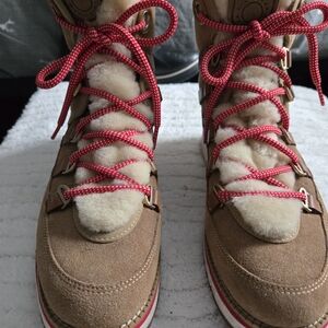 Cole Hann Tan Boots with Red Laces